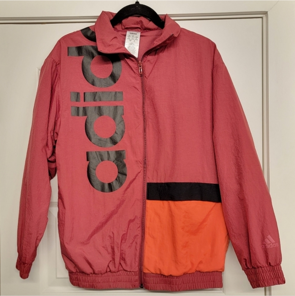 ADIDAS Bold Multi Sport Burgundy Red & Orange Track Jacket Oversized Windbreaker